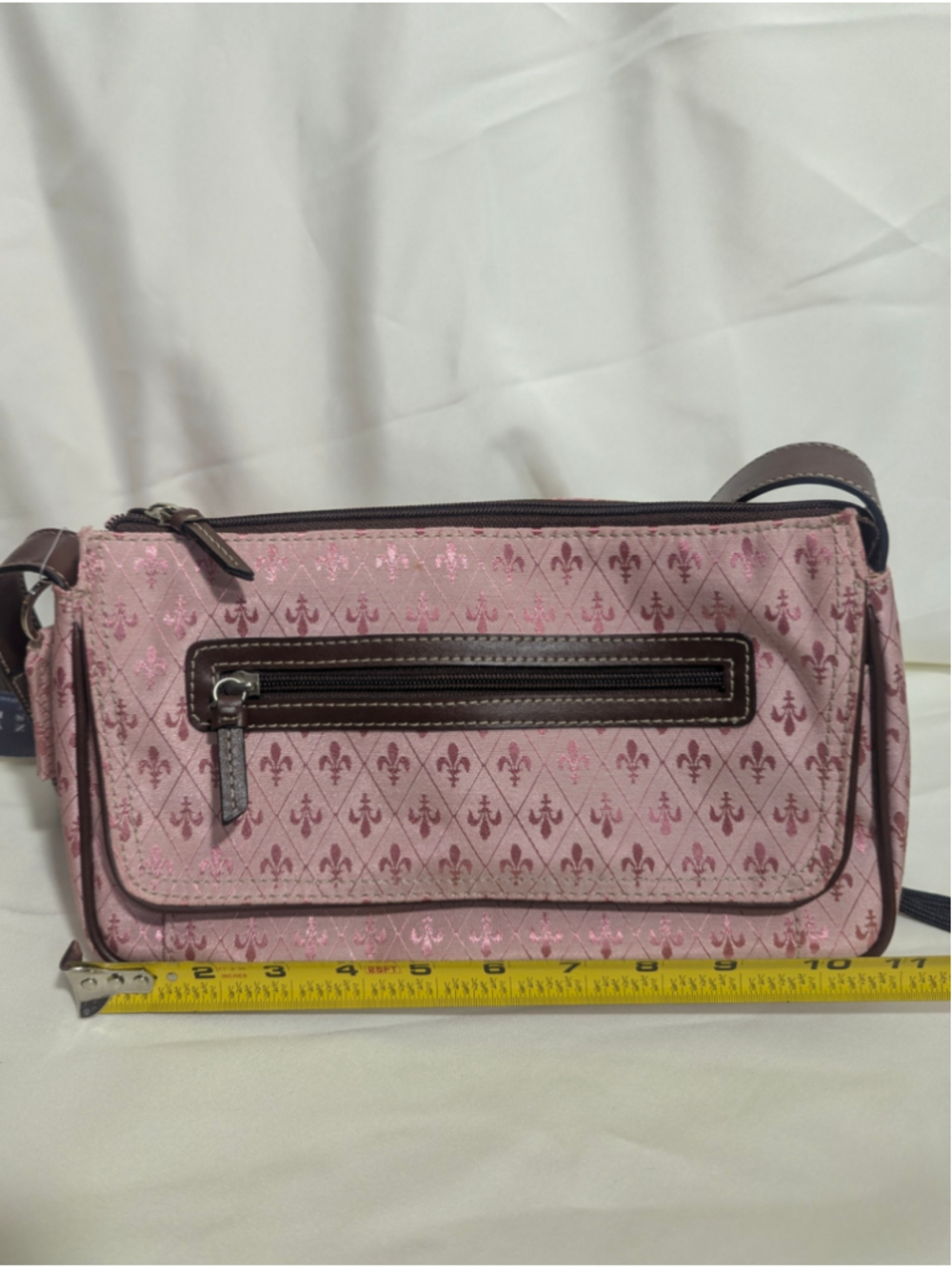 Crazy Horse Liz Claiborne NWT Fleur-de-lis Shoulder Bag Pink & Brown - Picture 7 of 12